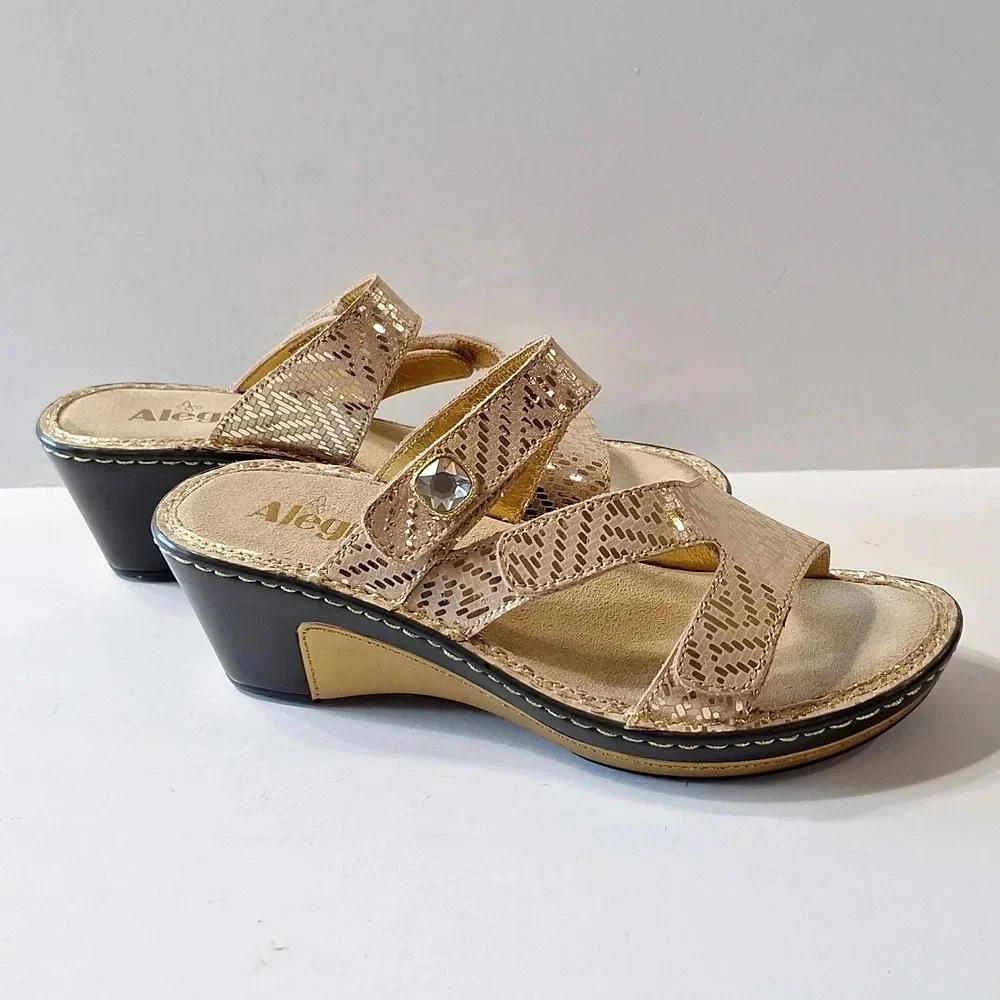Alegria by PG Lite Gold Bohemian Carina Loti Wedge Sandals Size 36